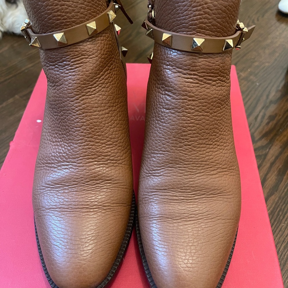 Valentino Tan Studded Ankle Booties